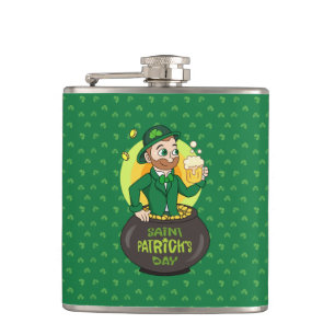 Cantil Duende de desenho animado em uma panela de ouro se