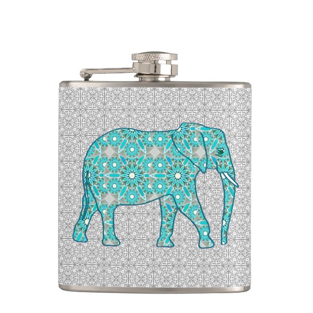 Cantil Elefante da flor da mandala - turquesa, cinza & (Frente)