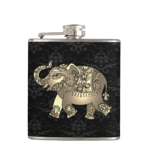 Cantil Elefante Dourado Elegante, Floral, Damasco Preto