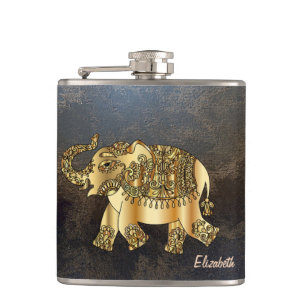 Cantil Elefante Dourado Elegante, Floral, Leather