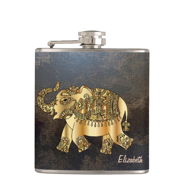 Cantil Elefante Dourado Elegante, Floral, Leather (Frente)