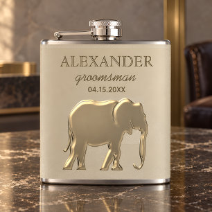 Cantil Elegante Elefante Dourado Groomsman Personalizado