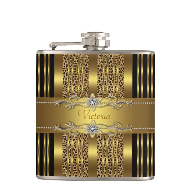 Cantil Elegante Leopardo Preto e Dourado (Frente)