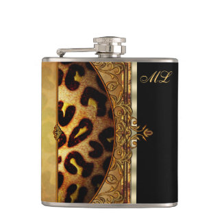Cantil Elegante Monograma de Leopardo Preto e Dourado