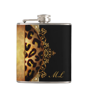 Cantil Elegante Monograma de Leopardo Preto e Dourado