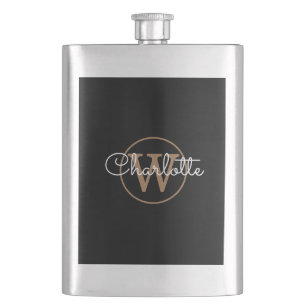Cantil Elegante Monograma Dourado Moderno Script Preto