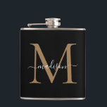 Cantil Elegante Monograma Preto Dourado Nome em Grafia Es<br><div class="desc">Elegante Monograma Preto Dourado Nome em Grafia Estilosa Garrafa</div>