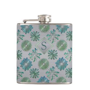 Cantil Elegante Padrão Monograma Azul Verde Ornamentado