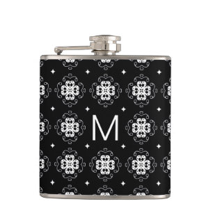 Cantil Elegante Padrão Monograma Preto e Branco Ornamenta