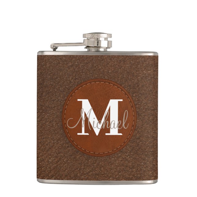 Cantil elegante padrinho de couro marrom personalizado (Frente)