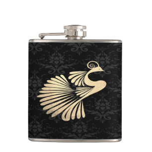 Cantil Elegante Pavão Dourado Chic, Damasko Preto