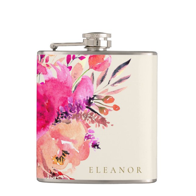 Cantil Elegante Rosa Floral Aquarela para Festa de Casame (Frente)