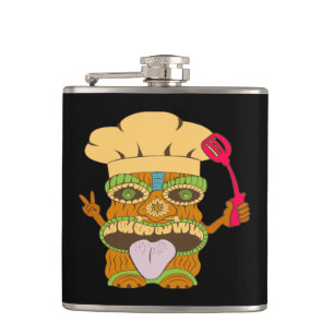 Cantil Estátua de Chef Tiki com Espátula, Preto Engraçado