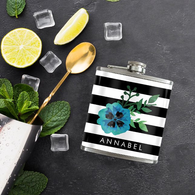 Cantil Faixa Preta e Floral Personalizada Azul (Criador carregado)