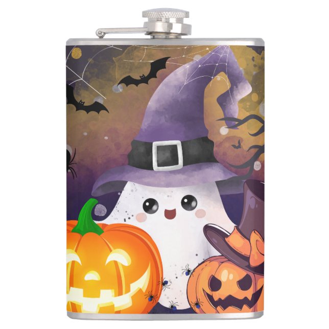 Cantil Fantasma de Halloween Fofo com Chapéu de Bruxa e A (Frente)