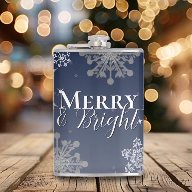 Cantil Feliz azul e flocos de neve brilhantes Natal (Blue Merry and Bright Snowflakes Christmas Flask)