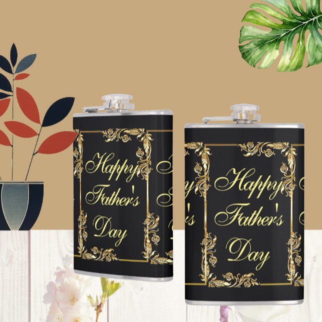 Cantil Feliz Dia de os pais Moderno da Caligrafia (Happy Fathers Day Modern Calligraphy Leafy Swirls Flask)