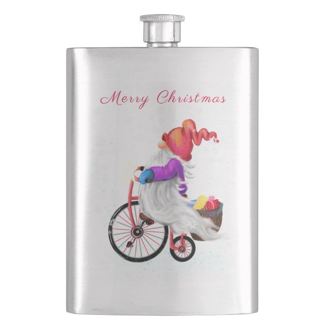 Cantil Feliz Gnomo de Natal com Bicicleta e Presente (Frente)