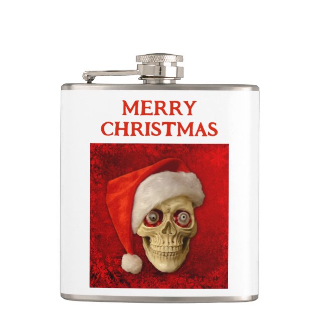 Cantil Feliz Natal. Caveira usando chapéu de Papai Noel (Frente)