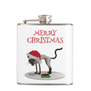 Cantil Feliz Natal. Gato com chapéu de Papai Noel