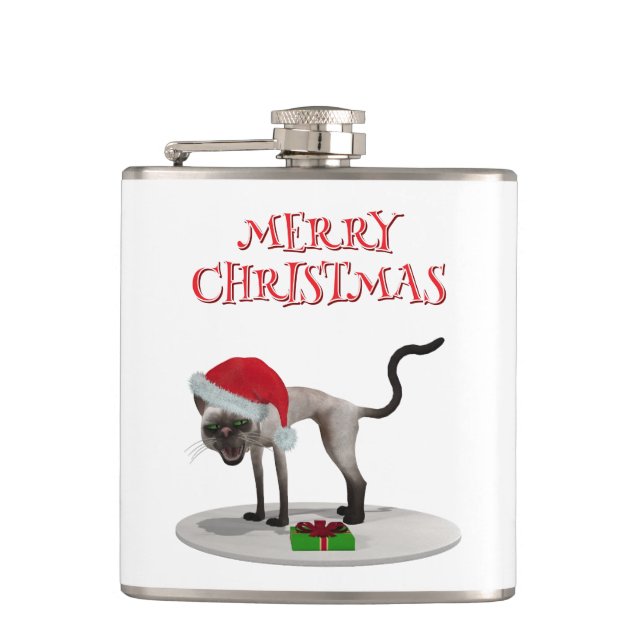 Cantil Feliz Natal. Gato com chapéu de Papai Noel (Frente)