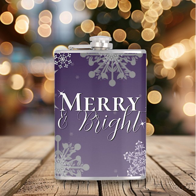 Cantil Feliz roxa e flocos de neve brilhantes Natal (Purple Merry and Bright Snowflakes Christmas Flask)