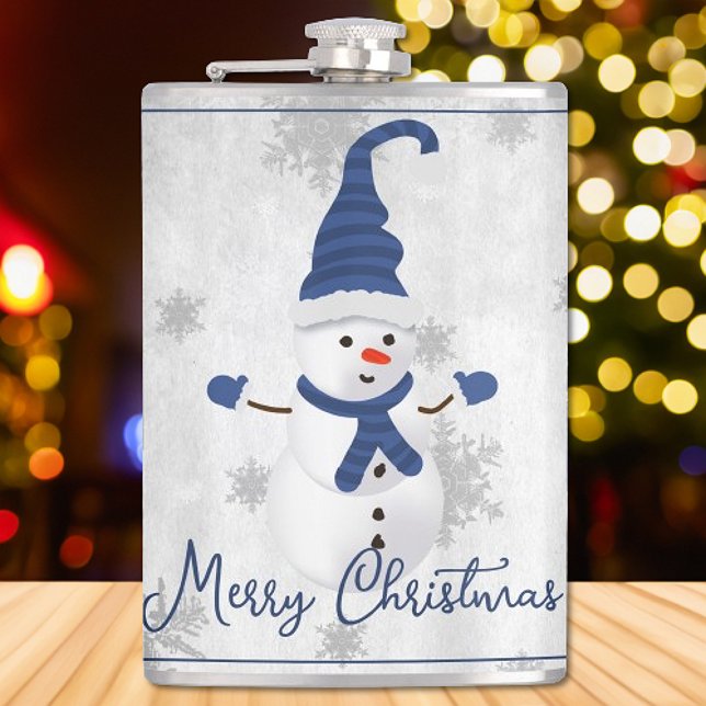Cantil Feriado de Neve Azul (Blue Cute Snowman Holiday Flask)