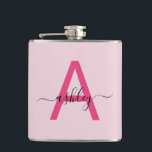 Cantil Festa de solteira da garota de monograma rosa quen<br><div class="desc">Elevem a sua celebração com este frasco chic, monograma personalizado, perfeito para a noite de saída ou festa de solteira de uma menina. O ousado monograma cor-de-rosa-quente, aliado a uma escrita elegante, cria um design marcante, mas feminino, que faz deste frasco um na moda de guardar em qualquer ocasião. Quer...</div>