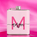 Cantil Festa de solteira da garota de monograma rosa quen<br><div class="desc">Celebrar com estilo com a Festa de solteira de nossa Garota do Monograma Rosa Quente! Apresentando um design cor-de-rosa quente vibrante e personalizado com seu monograma, este frasco adiciona um toque chic e personalizado às suas festividades de solteiro. Feito de aço inoxidável durável, é perfeito para segurar suas bebidas favoritas...</div>