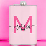 Cantil Festa de solteira da garota de monograma rosa quen<br><div class="desc">Celebrar com estilo com a Festa de solteira de nossa Garota do Monograma Rosa Quente! Apresentando um design cor-de-rosa quente vibrante e personalizado com seu monograma, este frasco adiciona um toque chic e personalizado às suas festividades de solteiro. Feito de aço inoxidável durável, é perfeito para segurar suas bebidas favoritas...</div>