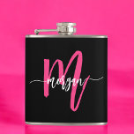 Cantil Festa de solteira da menina do Monograma Preto, Ro<br><div class="desc">Celebrar com estilo com a Festa de solteira de nossa Garota do Monograma Rosa Quente! Apresentando um design cor-de-rosa quente vibrante e personalizado com seu monograma, este frasco adiciona um toque chic e personalizado às suas festividades de solteiro. Feito de aço inoxidável durável, é perfeito para segurar suas bebidas favoritas...</div>