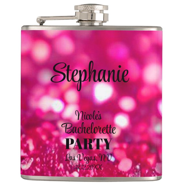 Cantil Festa de solteira de brilho moderno com brilho ros (Personalized Hot Pink Glitter Bachelorette Flask, Bachelorette Weekend Party Favor, Bridesmaid Gifts)