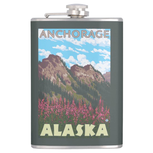 Cantil Fireweed & montanhas - Anchorage, Alaska (Frente)
