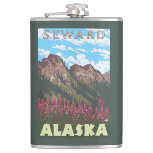 Cantil Fireweed & montanhas - Seward, Alaska