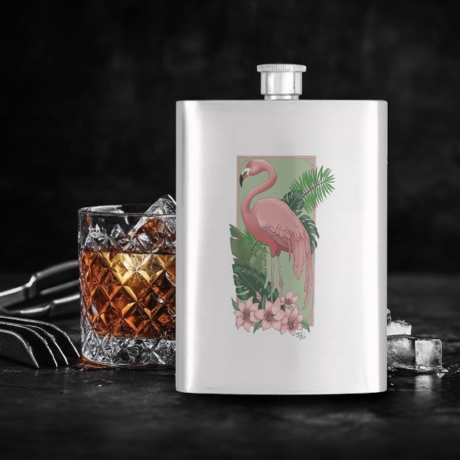 Cantil Flamingo Rosa Tropical Folhas de Palmeira Verde Lí (Criador carregado)