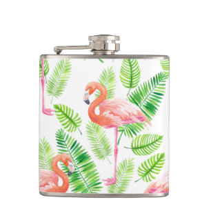 Cantil Flamingos e folhas tropicais