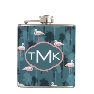 Cantil Flamingos Pastel no monograma da cerceta  