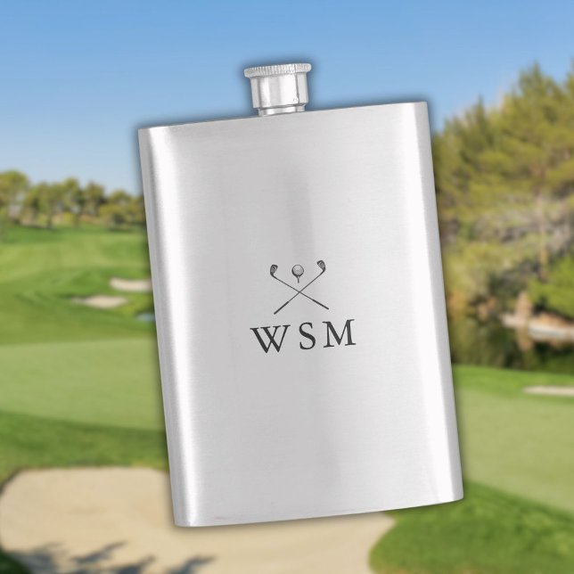 Cantil Flasca de tacos de golfe personalizados modernos c (Modern Personalized Monogram Golf Clubs Flask)
