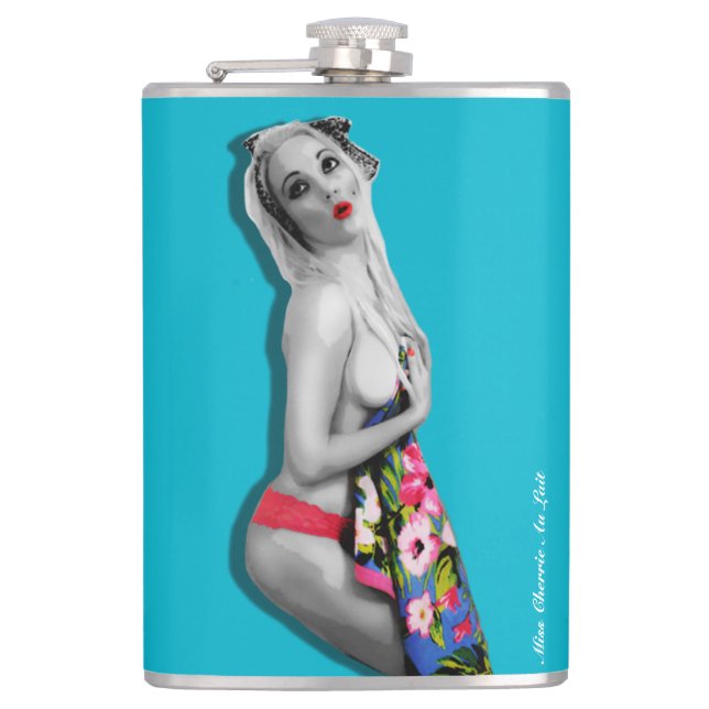 Cantil Fláscara de Dica de Pinup com Miss Cherrie Teal (Frente)