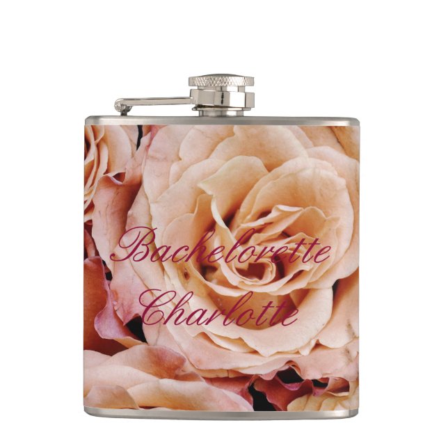 Cantil Flask Bachelorette Gift Wedt Rosa Rosa Rosa Rosa R (Frente)