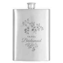 Flask de Bridesmaid Floral Moderno Silver
