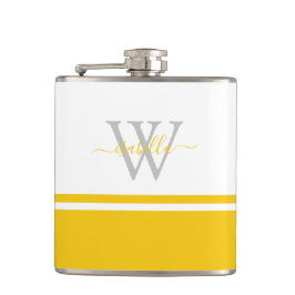 Cantil Flask Moderno de Script Monograma Amarelo