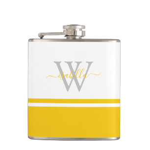 Cantil Flask Moderno de Script Monograma Amarelo