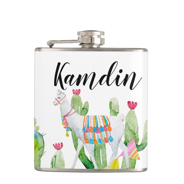 Cantil Flask Personalizado Boho Llama Bohemian Cactos Des (Frente)