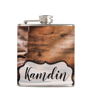 Cantil Flask Personalizado Boots Boots Barn Wood Russo C