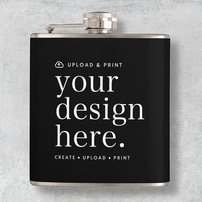Cantil Flask Seu Design Upload 6oz (Possibilities are endless with this fully editable stylish black flask template.)