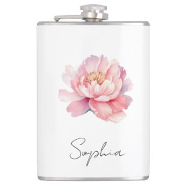 Cantil Flasque personnalisée Pivoine Aquarelle Rose 