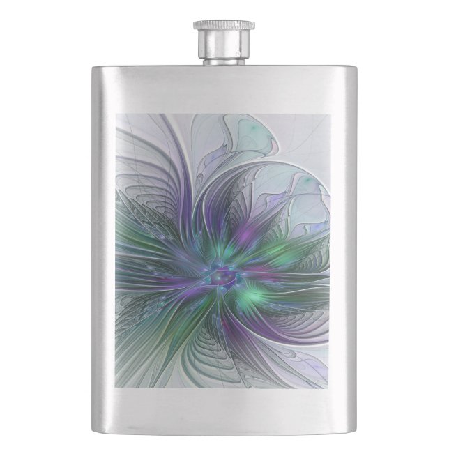Cantil Flor de Fractal de Arte Abstrato Moderno Roxo Verd (Frente)