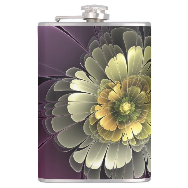 Cantil Flor Fractal Abstrata Moderna Purpura Cinza Khaki (Frente)