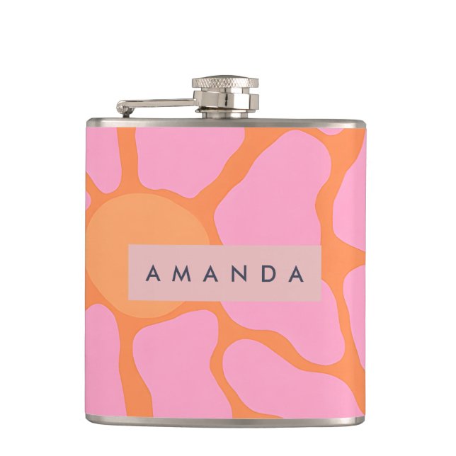 Cantil Flor Retro Personalizada de Laranja e Rosa Groovy (Frente)